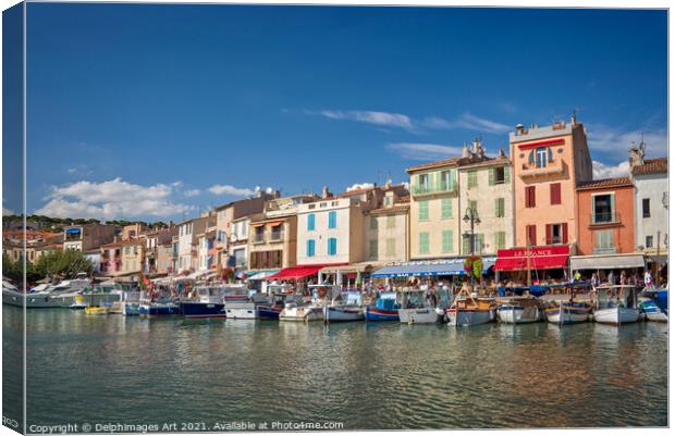 Cassis harbour on the French riviera, France Canvas Print by Delphimages Art