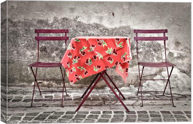 Romantic chairs and table in France Canvas Print by Delphimages Art