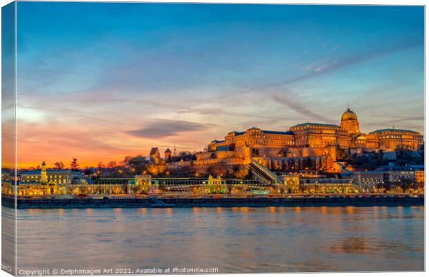 Budapest castle, Danube river at sunset Hungary Canvas Print by Delphimages Art