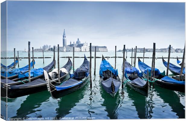 Venice. Gondolas and San Giorgio Maggiore, Italy Canvas Print by Delphimages Art
