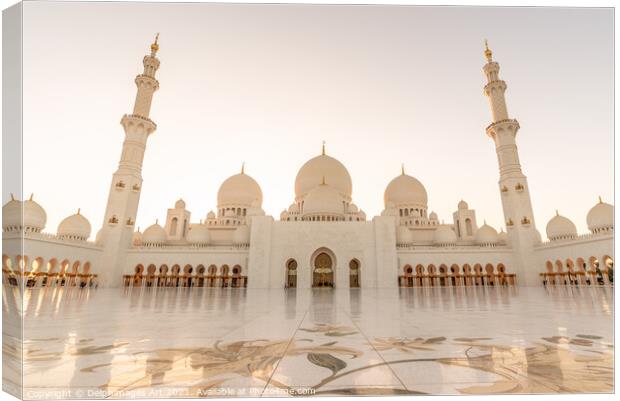 Grand mosque in Abu Dhabi near Dubai at sunset, UA Canvas Print by Delphimages Art