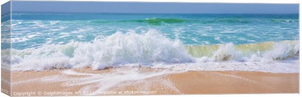 Ocean waves on a beach panorama Canvas Print by Delphimages Art