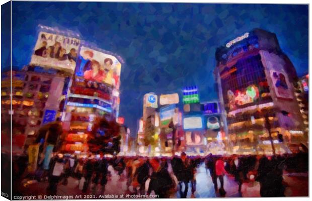 Japan. Shibuya crossing in Tokyo at night Canvas Print by Delphimages Art