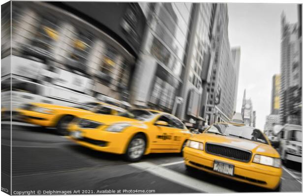 New York. Yellow cabs in the streets of Manhattan Canvas Print by Delphimages Art