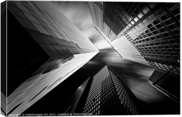 Modern architecture, looking up at glass buildings Canvas Print by Delphimages Art