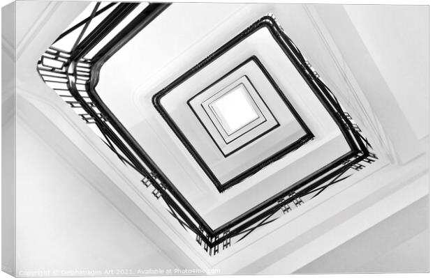Square spiral staircase black and white abstract Canvas Print by Delphimages Art