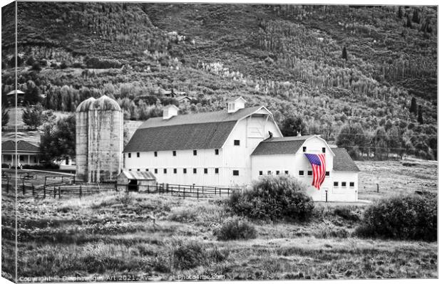 Vintage american barn with a flag, Park City, Utah Canvas Print by Delphimages Art