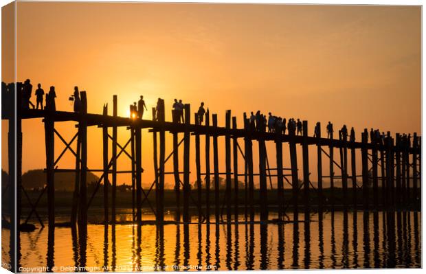 Myanmar. UBein bridge at sunset, Mandalay Burma Canvas Print by Delphimages Art