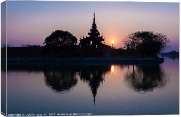 Myanmar. Royal palace in Mandalay at sunset Canvas Print by Delphimages Art
