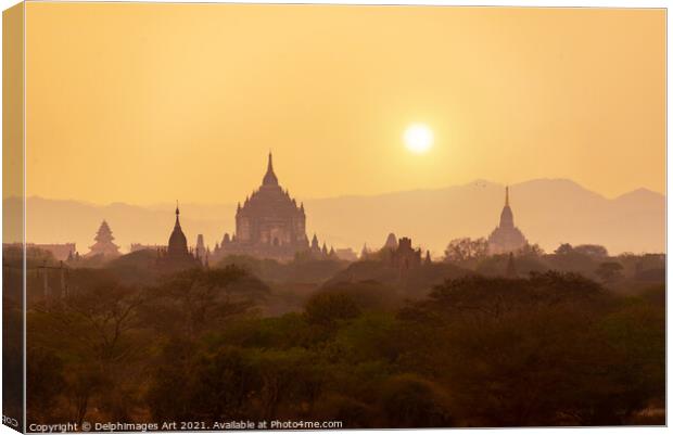 Myanmar landscape. Sunset in Bagan, Burma Canvas Print by Delphimages Art