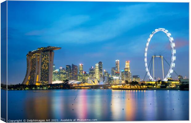 Marina Bay Sands, Singapore city skyline at night Canvas Print by Delphimages Art