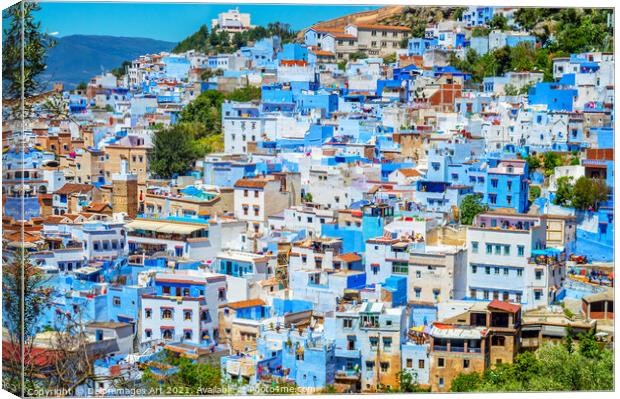 View of the blue city of Chefchaouen in Morocco Canvas Print by Delphimages Art