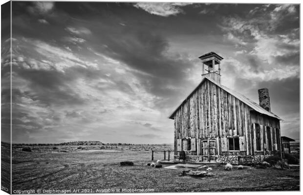 Old wooden church near Moab in Utah, USA Canvas Print by Delphimages Art