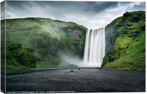 Iceland landscape. Majestic Skogafoss waterfall Canvas Print by Delphimages Art