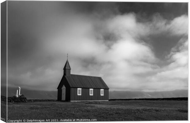 Iceland. Black icelandic church in Budir Canvas Print by Delphimages Art