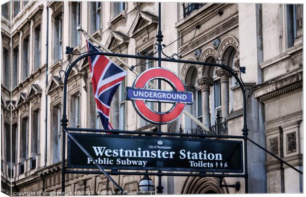London Westminster station underground sign Canvas Print by Delphimages Art