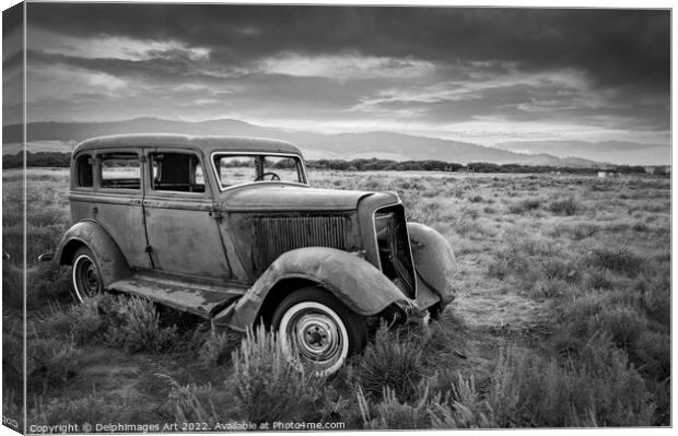 Abandoned vintage car wreck Canvas Print by Delphimages Art