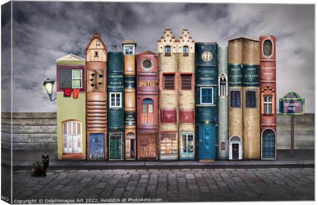 Book houses. Surreal fairytale street Canvas Print by Delphimages Art