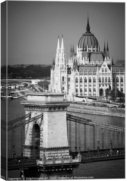 Budapest parliament and Chain bridge Canvas Print by Delphimages Art