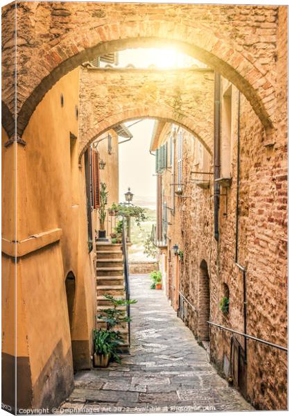 Tuscany. street in the village of Montepulciano Canvas Print by Delphimages Art
