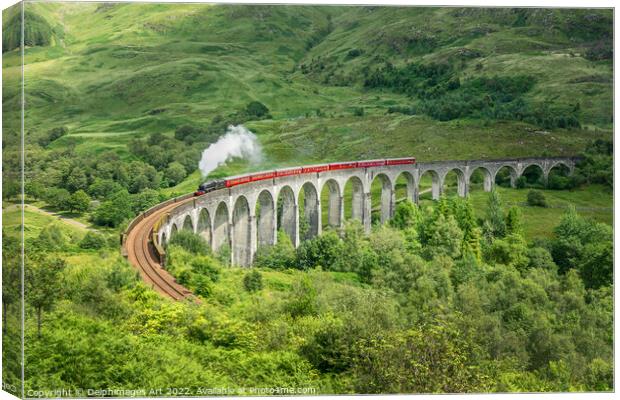 The Jacobite steam train on Glenfinnan viaduct, Sc Canvas Print by Delphimages Art