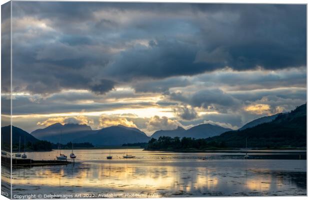 Loch Linnhe scenic landscape at sunset  in the Hig Canvas Print by Delphimages Art