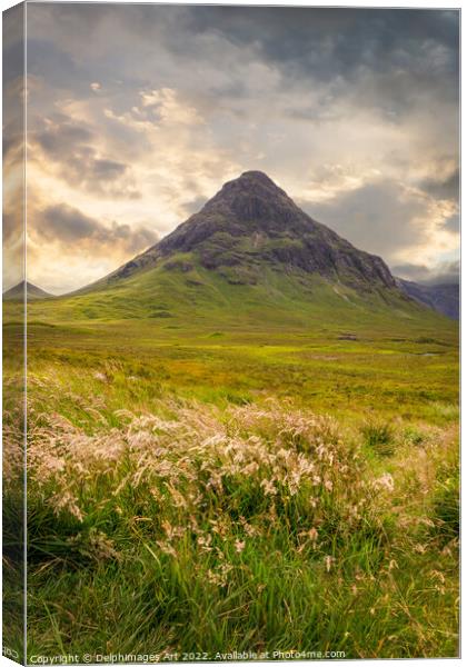 Glencoe viewpoint landscape at sunset, Highlands o Canvas Print by Delphimages Art