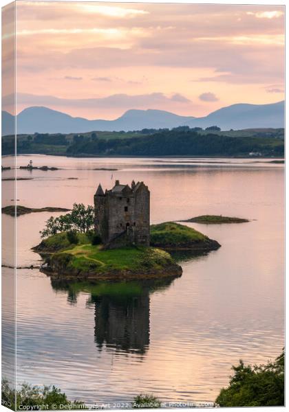 Castle Stalker on Loch Laich at sunset, Argyll, Sc Canvas Print by Delphimages Art