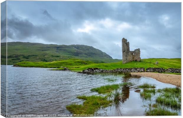 Ardvreck castle at Loch Assynt, Scottish Highlands Canvas Print by Delphimages Art