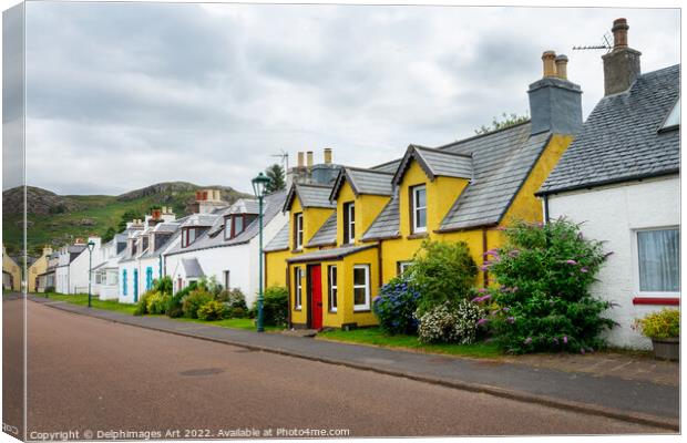 Colorful houses in the village of Shieldaig Canvas Print by Delphimages Art