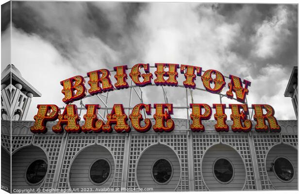 Brighton Palace Pier sign Canvas Print by Delphimages Art