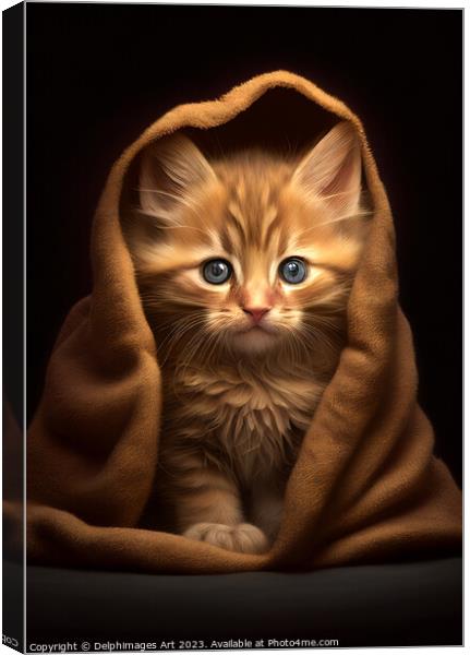 Ginger kitten in a blanket Canvas Print by Delphimages Art
