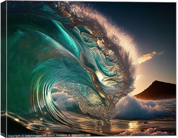 Surfing wave breaking Canvas Print by Delphimages Art