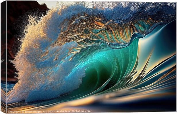 Abstract green surfing tube wave Canvas Print by Delphimages Art