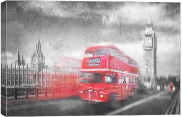 British red bus and Big Ben, London Canvas Print by Delphimages Art