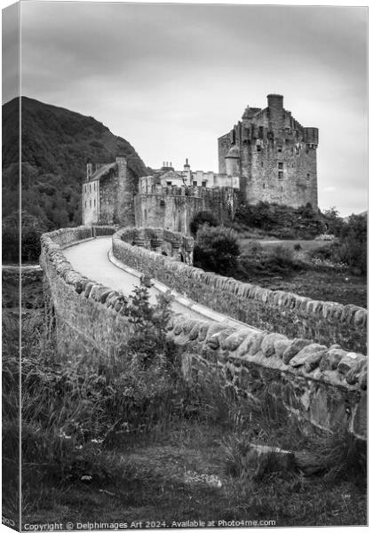 Eilean Donan castle, Scotland - Black and white Canvas Print by Delphimages Art