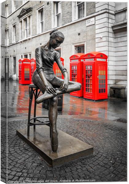Ballerina statue in Covent Garden, London Canvas Print by Delphimages Art