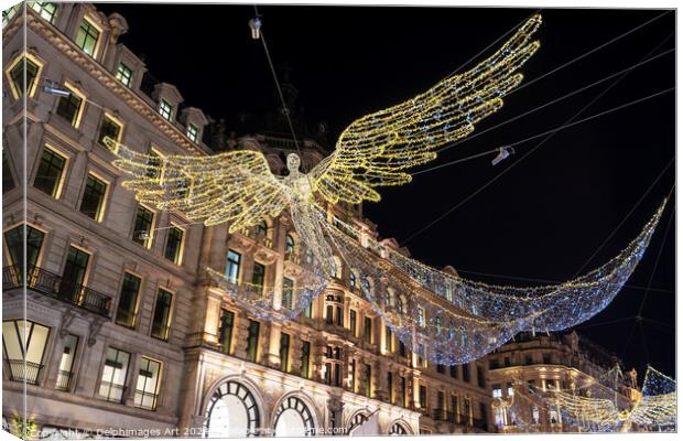 Angels Christmas lights, Regent Street, London Canvas Print by Delphimages Art
