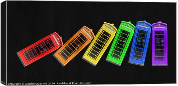 Rainbow phone boxes, domino effect Canvas Print by Delphimages Art