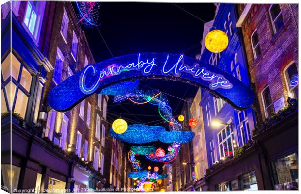 Carnaby Street neon sign at Christmas, London Canvas Print by Delphimages Art