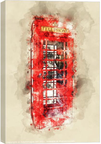 London red phone box watercolor Canvas Print by Delphimages Art