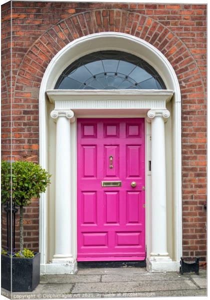 Pink georgian door in Dublin, Ireland Canvas Print by Delphimages Art