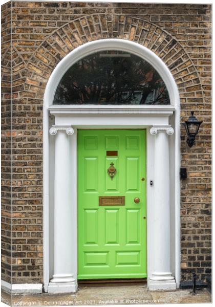 Green georgian door in Dublin, Ireland Canvas Print by Delphimages Art