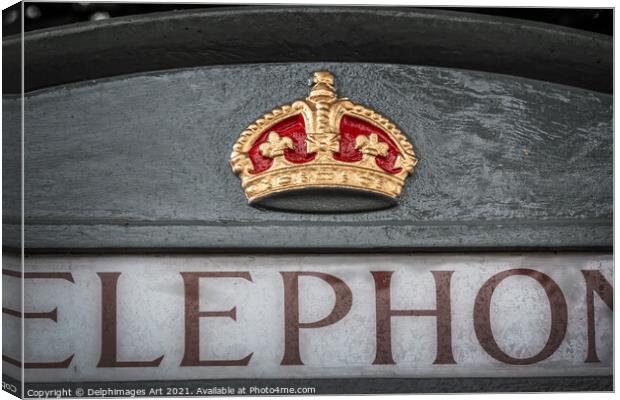 Royal crown on a telephone box in Bath Canvas Print by Delphimages Art