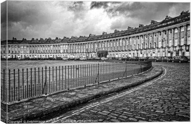 Royal crescent in Bath, Somerset, black and white Canvas Print by Delphimages Art