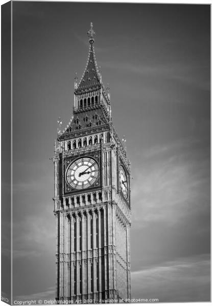 Big Ben black and white, London UK Canvas Print by Delphimages Art
