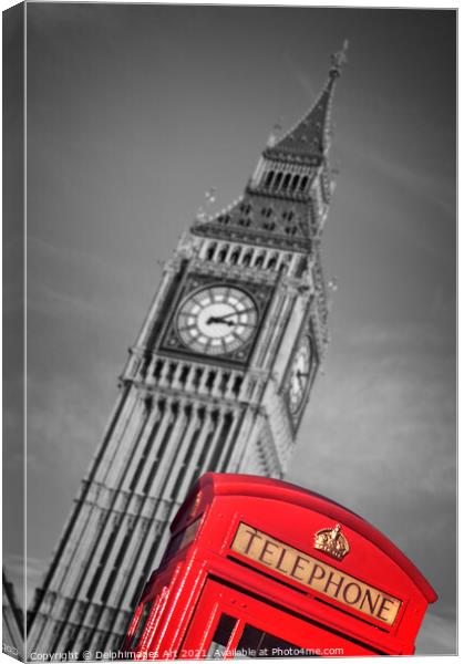 London telephone box and Big Ben Canvas Print by Delphimages Art