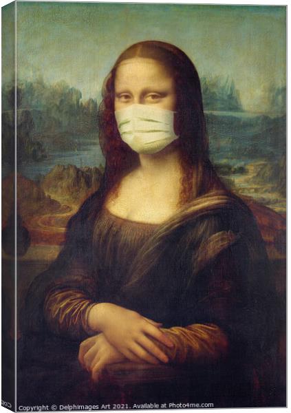 Mona Lisa wearing a mask, covid-19 fun art Canvas Print by Delphimages Art