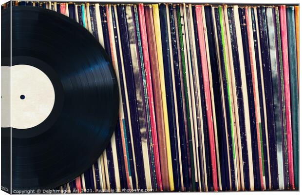 Collection of vinyl records, vintage music Canvas Print by Delphimages Art