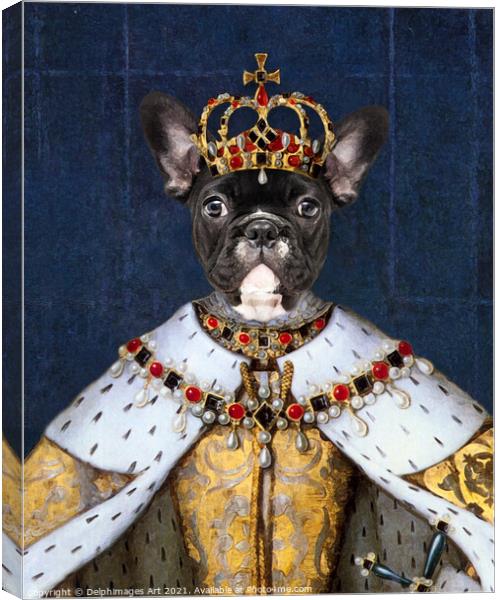 Queen Boston Terrier dog, royal pet portrait Canvas Print by Delphimages Art